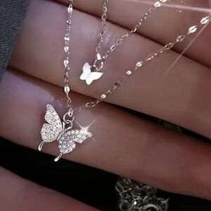 Double Strabd Butterfly Pendant Necklace